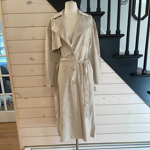 081 Free People X Blank Nyc Vegan Suede Trench Iced Chai Khaki Tan NWT Size XS - Picture 6 of 11
